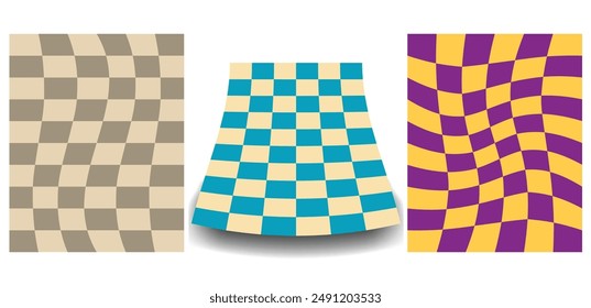 Groovy background 70's checkerboard waves retro style