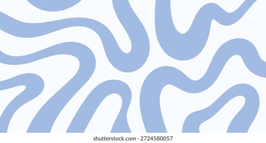 Groovy background with abstract wavy shapes. Pastel blue and white lines. Minimal trendy y2k poster. Trippy liquid backdrop. Vector aesthetic illustration
