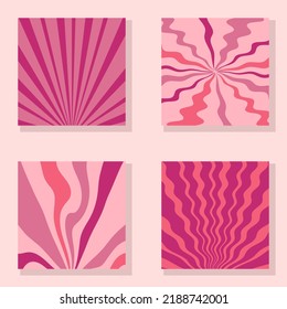 Groovy background collection with abstract waves in 1970 style. Simple template set for posters, covers, stickers. Retro vector illustration for decor and design.
