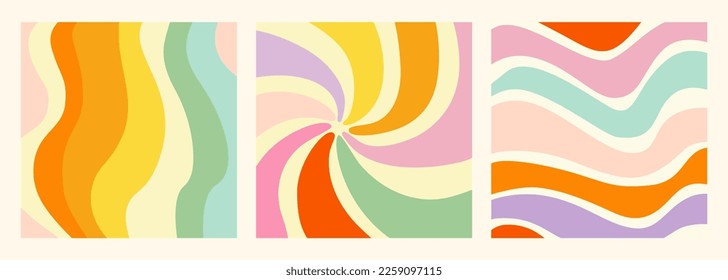 Groovy Background Retro 70s Style. Cute Abstract Vintage Texture Wallpaper. Hippie Wavy Vector Background. Colorful Fun Stripes in Retro 1970s Trendy Banner Design. Psychedelic Graphic Print 1960s.