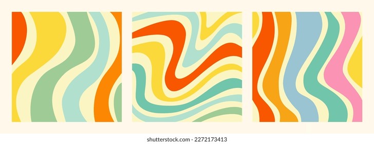 Groovy Background Retro 70s Style. Cute Abstract Vintage Texture Wallpaper. Hippie Wavy Vector Background. Colorful Fun Stripes in Retro 1970s Trendy Banner Design. Psychedelic Graphic Print 1960s.