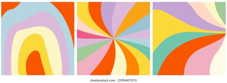 Groovy Background Retro 70s Style. Cute Abstract Vintage Texture Wallpaper. Hippie Wavy Vector Background. Colorful Fun Stripes in Retro 1970s Trendy Banner Design. Psychedelic Graphic Print 1960s.