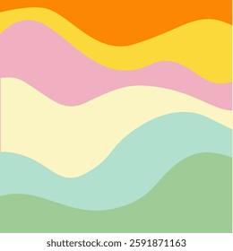 Groovy Background Retro 70s Style. Cute Abstract Vintage Texture Wallpaper. Hippie Wavy Vector Background. Colorful Fun Stripes in Retro 1970s Trendy Banner Design. Psychedelic Graphic Print 1960s.