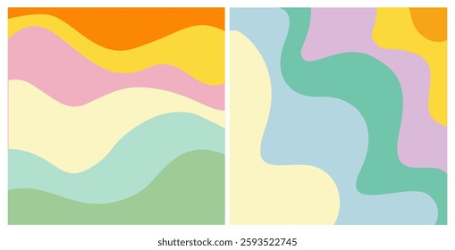 Groovy Background Retro 70s Style. Cute Abstract Vintage Texture Wallpaper. Hippie Wavy Vector Background. Colorful Fun Stripes in Retro 1970s Trendy Banner Design. Psychedelic Graphic Print 1960s.