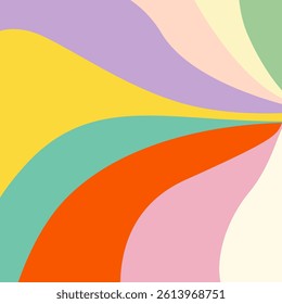 Groovy Background Retro 70s Style. Cute Abstract Vintage Texture Wallpaper. Hippie Wavy Vector Background. Colorful Fun Stripes in Retro 1970s Trendy Banner Design. Psychedelic Graphic Print 1960s.