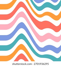 Groovy Background Retro 70s Style. Cute Abstract Vintage Texture Wallpaper. Hippie Wavy Vector Background. Colorful Fun Stripes in Retro 1970s Trendy Banner Design. Psychedelic Graphic Print 1960s