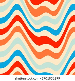Groovy fondo estilo retro de los años 70. Lindo Fondo de pantalla Abstractas de la textura de Antiguas. Fondo de Vector ondulado hippie. Rayas divertidas coloridas en diseño de Anuncio de moda retro de los años 70. Estampado gráfico psicodélico de los años 60