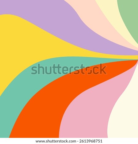 Groovy Background Retro 70s Style. Cute Abstract Vintage Texture Wallpaper. Hippie Wavy Vector Background. Colorful Fun Stripes in Retro 1970s Trendy Banner Design. Psychedelic Graphic Print 1960s.