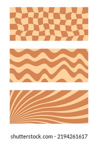 Groovy background. Retro swirl burst.  Pattern in 1970s hippie style. Art in vintage color palette, swirl stripes. Psychedelic stock vector illustration of 60s
