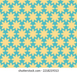 groovy background. Seamless bright repeat pattern of simple blooming flowers in 1970s psychedelic hippie style. graphic decor ornament in retro design. vector illustration.