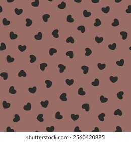 Groovy background with tiny hearts. Valentine day cheerful seamless pattern. Vector wallpaper with romantic vibes in mocha mousse color. Cute print for fabric, paper, clothes and accessories