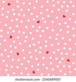 Groovy background with tiny hearts. Valentine day cheerful seamless pattern. Vector polka dot wallpaper with romantic vibes. Cute print for fabric, paper, kids clothes and accessories