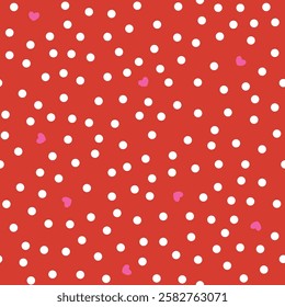 Groovy background with tiny hearts. Valentine day cheerful seamless pattern. Vector polka dot wallpaper with romantic vibes. Cute print for fabric, paper, kids clothes and accessories