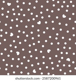 Groovy background with tiny hearts. Valentine day cheerful seamless pattern. Vector wallpaper with romantic vibes in mocha mousse color. Cute print for fabric, paper, clothes and accessories