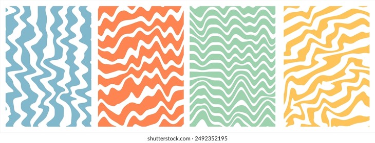 groovy background vintage retro aesthetic wave, swirl, twirl pattern
Set of backgrounds in trendy retro psychedelic style.Twisted and distorted
Vector illustration