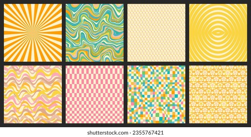 Montaje de Groovy. Colección retro groovy. Estilo groovy de los años 60 y 70. Fondos hippie. Funky psicodélico. Y2k estilo de moda. Nostalgia de los años 70.