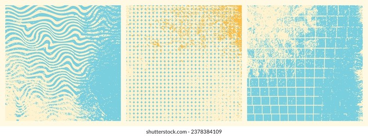 Groovy backgrounds set. Retro groovy grunge collection. 60s and 70s groovy style. Hippie blue background. Grunge hipppie wallpaper. Y2k trendy style. Nostalgia for the 70s.