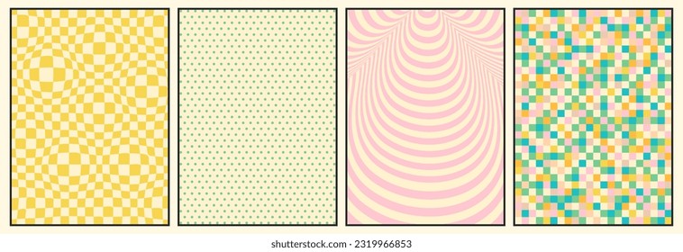 Montaje de Groovy. Textura retro groovía. estilo de los años 60 y 70. Fondos hippie. Abstracto fiestoso psicodélico. Plantilla de afiche de Groovy. Nostalgia de los años 70.