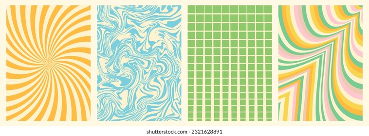 Montaje de Groovy. Textura retro groovía. estilo de los años 60 y 70. Fondos hippie. Abstracto fiestoso psicodélico. Plantilla de afiche de Groovy. Nostalgia de los años 70.