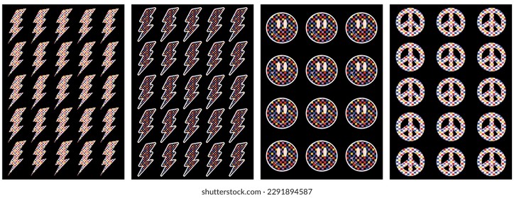 Groovy Hintergründe.Vektorkarten im Retro-psychedelischen Stil. Set von bunten abstrakten Hintergründen.Y2k ästhetisch.