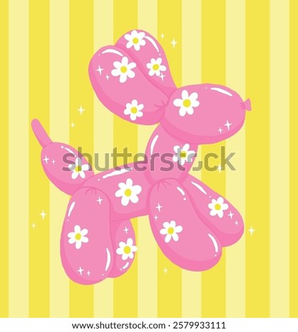 Groovy Balloon Dog Daisy in Bold Vibrant Pastel Minimalist Flat Design set