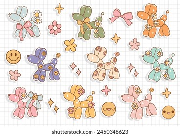 Groovy Balloon Dog, Sticker Sheet, Vector illustration