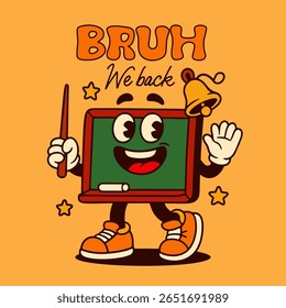 Mascote groovy blackboard com citação engraçada. Ilustração vetorial.