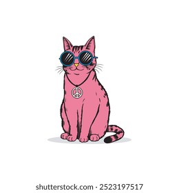 Groovy Boho Gato Desenhado à Mão Ilustração 