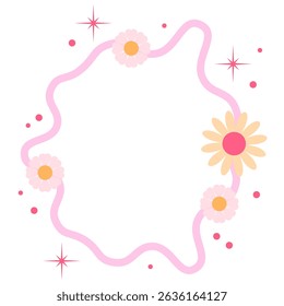Groovy border with flower. Cute frame with flower