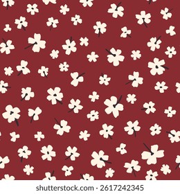 Groovy botanical vector seamless pattern. Cute hand drawn ditsy all over surface print. Nostalgic doll style retro background.