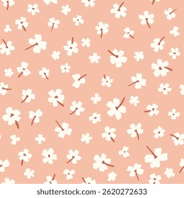 Groovy botanical vector seamless pattern. Cute hand drawn ditsy all over surface print. Nostalgic doll style retro background.