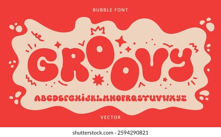 Groovy bubble font. Liquid Y2K alphabet with playful and fun kids style. Vector set