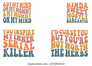 Groovy bundle, trendy T-shirt, retro wavy text, files wavy text, funny groovy quotes, funny shirt, retro groovy shirt, trendy, retro wavy T-shirt, Wavy Retro Groovy T-shirt Design