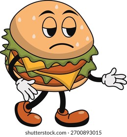 Personaje de la mascota Groovy Burger. Vector ilustración de dibujos animados.