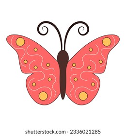 Groovy butterfly. Boho Summer retro colours butterfly icon. Hippie psychedelic element.