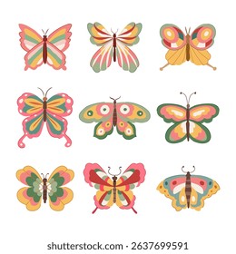 groovy butterfly set cartoon. psychedelic flutter, metamorphosis winged, transformation beauty groovy butterfly sign. isolated symbol vector illustration
