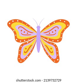 Groovy Butterfly Vector Clipart. Magic Insect Illustration. Vintage Nostalgia Graphic For Design And Print