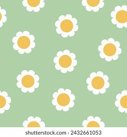 Patrón sin fisuras de manzanilla. Verano lindo dibujo animado floral impresión para el diseño, papel pintado, textil, papel de embalaje. Ilustración plana vectorial. 