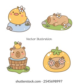 Groovy Capybara Collection, Vector illustration