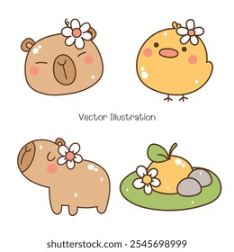 Groovy Capybara Collection, Vector illustration