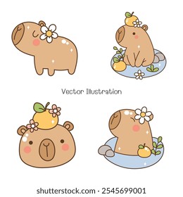 Groovy Capybara Collection, Vector illustration