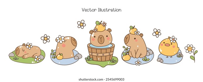 Groovy Capybara Collection, Vector illustration