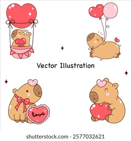 Groovy Capybara Valentine's Day Cute Capybara Animal Cute Animal Capybara Kawaii with love Capybara Vector Illustration