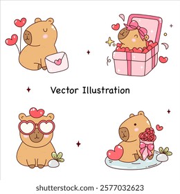 Groovy Capybara Valentine's Day Cute Capybara Animal Cute Animal Capybara Kawaii with love Capybara Vector Illustration