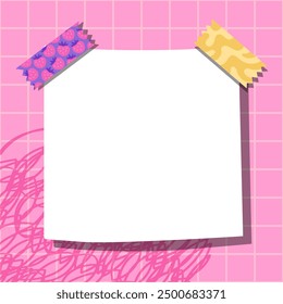 Tarjetas Groovy para notas sobre un fondo a cuadros rosa. Plantillas kawaii para notas de papel.  Espacios en blanco vacíos para mensajes. Notas en papel. Adhesivo para recordatorios, mensajes de memorándum y planificadores. Regreso a la escuela.