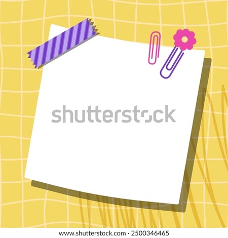 Groovy cards for notes on a yellow checkered background. Kawaii templates for paper notes.  Empty blanks for messages. Paper notes. Sticky for reminders, memo messages, and planners. Back-to-school.