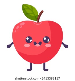 Groovy cartoon apples. Happy cute fruit character, plant with smiling face, funny berry, graphic elements isolated collection. Vector food illustration.