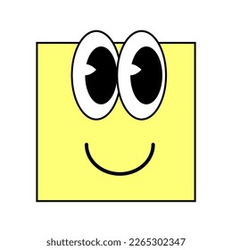 Groovy Cartoon funny cartoon smile geometric shape comic characters, vintage, yellow