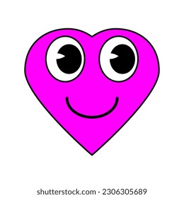 Groovy Cartoon funny cartoon smile geometric shape comic characters, vintage pink heart