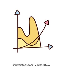 Groovy cartoon graph with arrow on growth. Funny retro chart diagram of financial progress, business increase mascot, graphic graph presentation cartoon sticker of 70s 80s style vector illustration